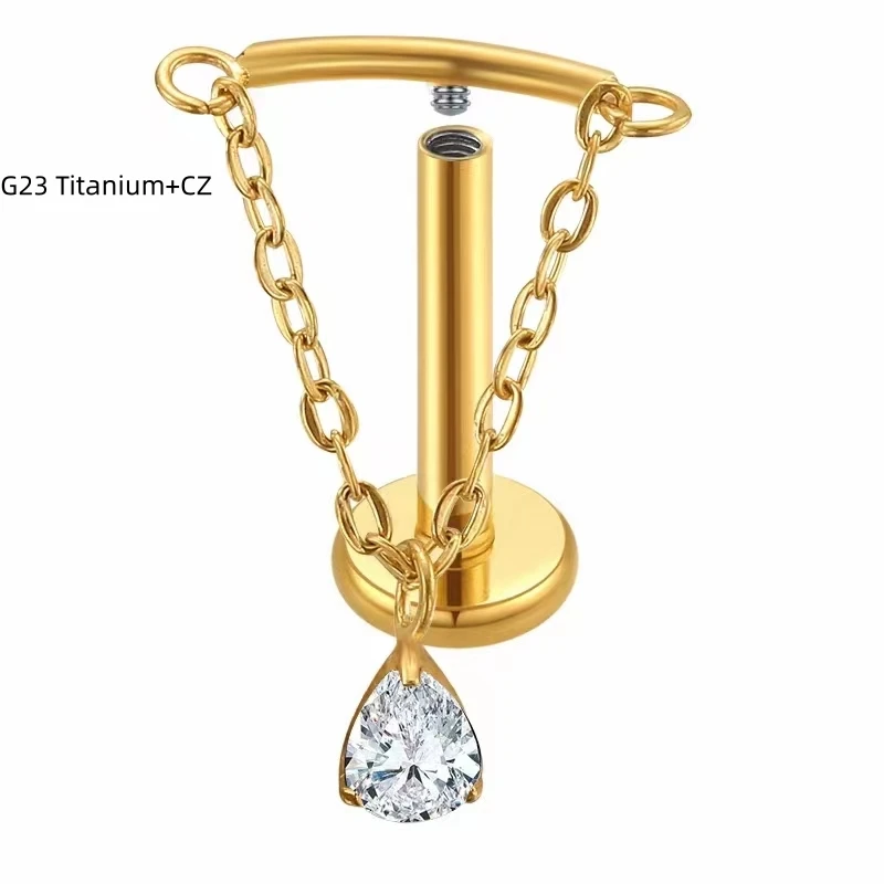 10pcs Body Jewelry 16G G23 Titanium Chain CZ Lip Labret Bar Ear Helix Tragus Rook Bar Stud Body Piercing Jewelry  NEW