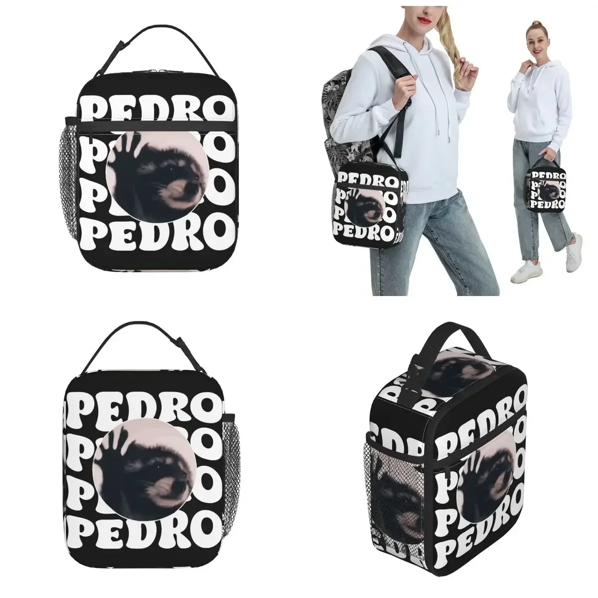 Pedro Raccoon Dancing Popular Insulated Lunch Bag Cute Raccoon Meme Storage Food Box Portable Cooler Thermal Lunch Boxes