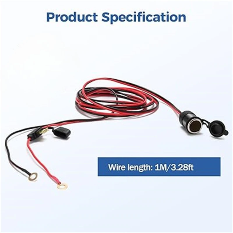 12AWG Car High-current Cigarette Lighter Spiral Female Socket Wire Pure Copper Car Charger Female Socket 12V-24V Connection Wire