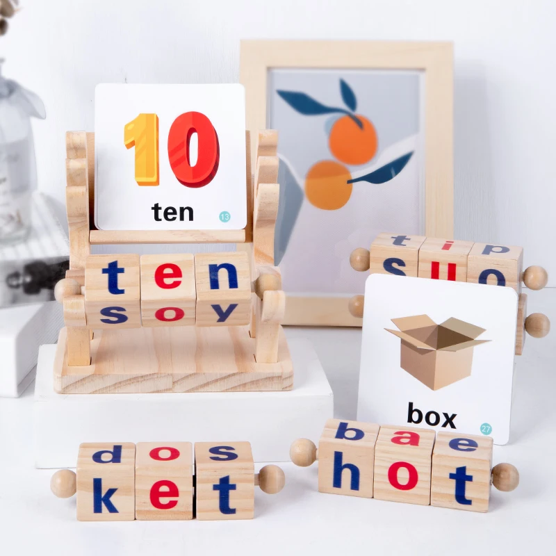 Wooden Word Spelling Game Vowel Letter Pairing Alphabet Learning Toys Letters Reading Building Blocks for Kids Early Education