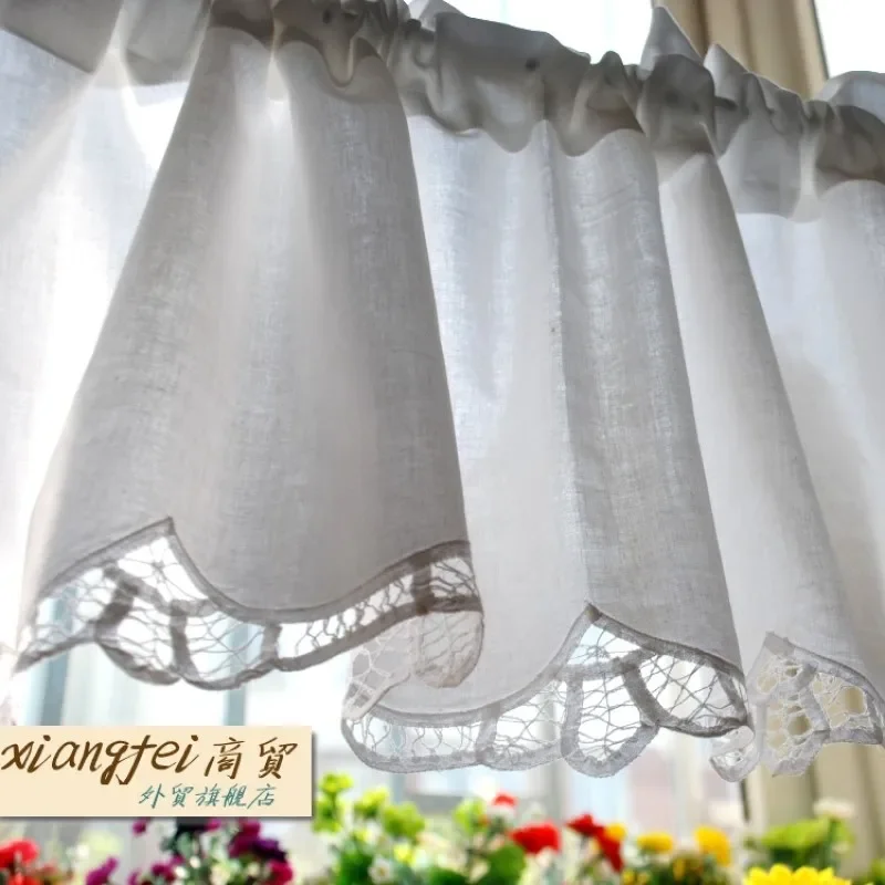 Pastoral lace rustic embroidery coffee kitchen curtains semi-shade translucidus head curtain W 175cm*H 40cm New arrival