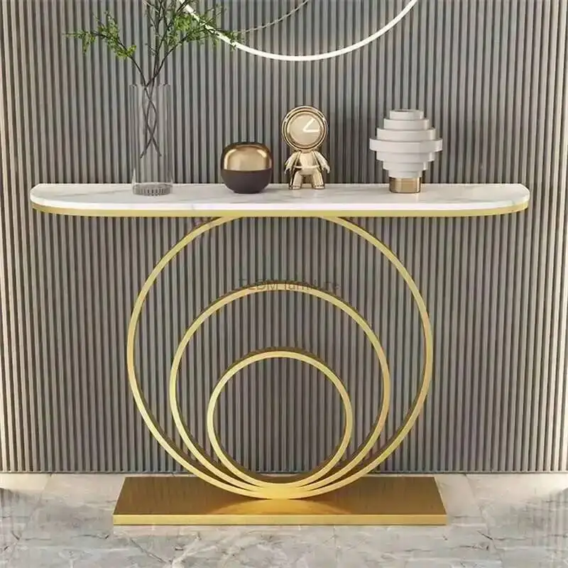 

Console Nordic Simple Porch Table Semi-circular Hallway Table Luxury Metal Living Room Side Table Door Entrance Home Decoration