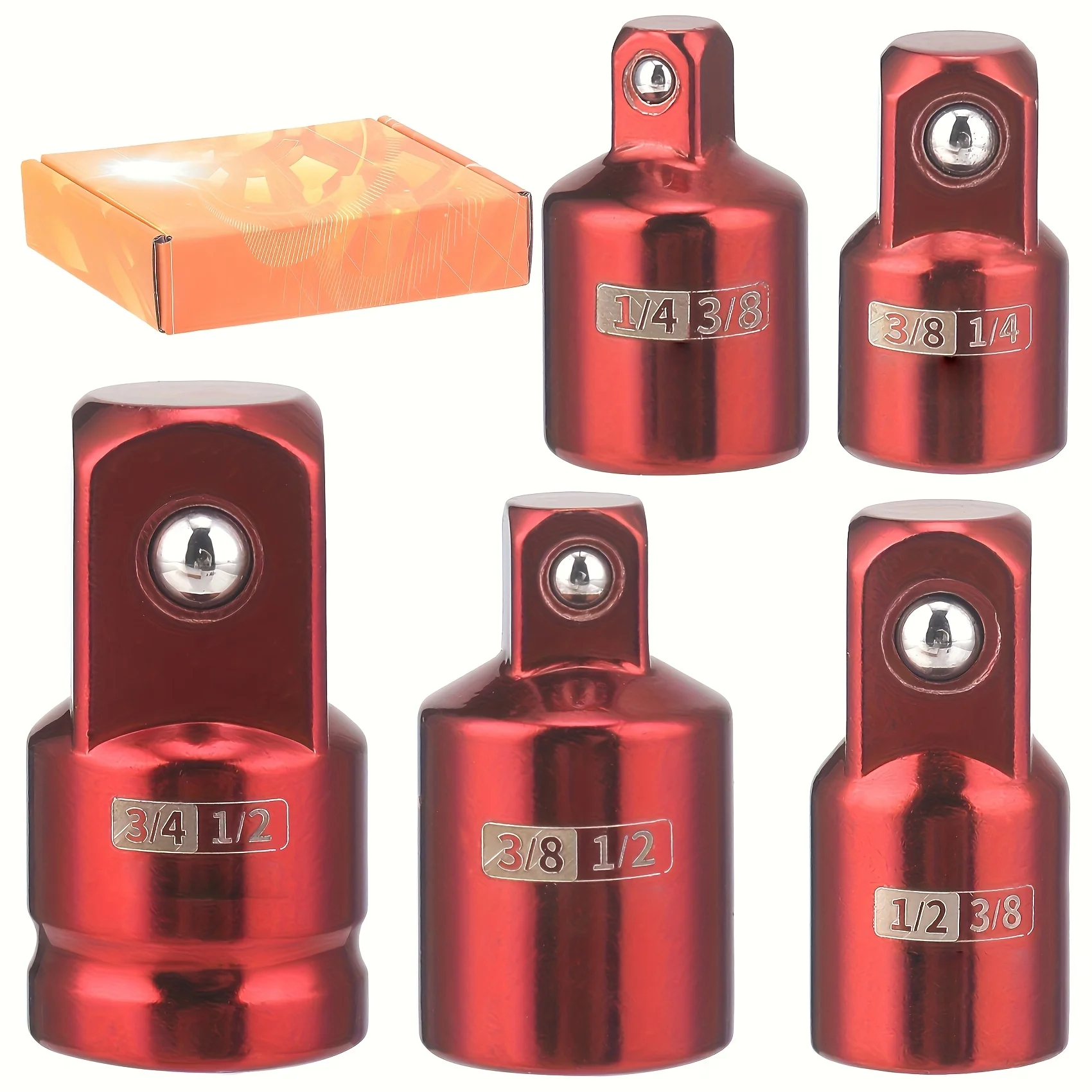 

5PCS Impact Socket Adapter Set, Socket Converter&Reducer, 1/2 to 3/4, 1/2 to 3/8, 3/8 to 1/2, 3/8 to 1/4, 1/4 to 3/8