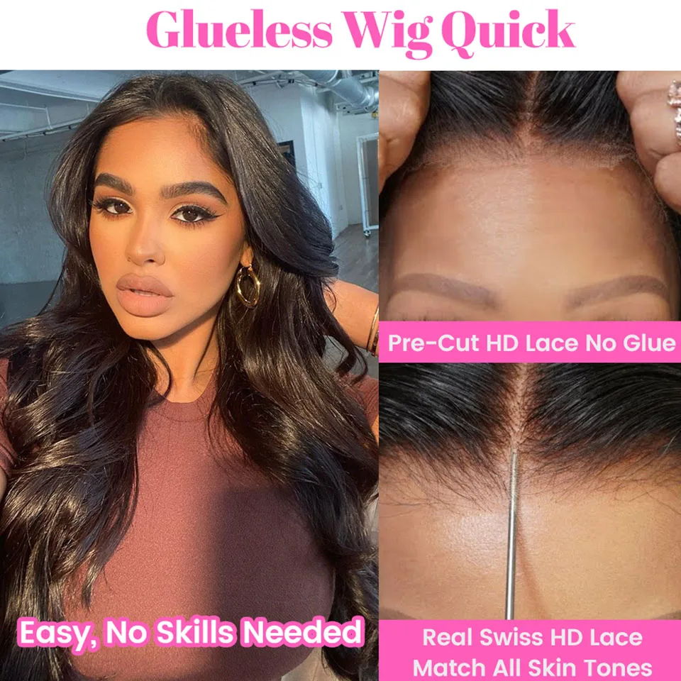 Wear Go Glueless Human Hair Wig Body Wave Lace Closure Wigs 180% Easy To Install Peruvian Body Wave PreCut Preblucked Lace Wig