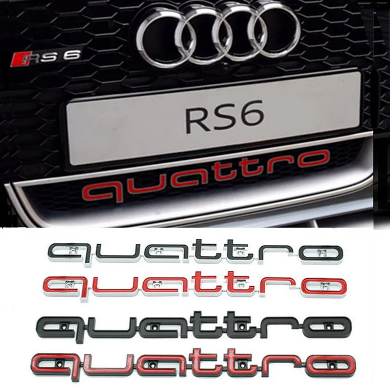 3D Quattro Logo Sticker For Audi A3 A4 A5 A6  A7 A8 Q3 Q5 Q7 S3 S4 S5 RS3 RS4 RS6 ABS Car Front Grille Emblem Badge Accessories