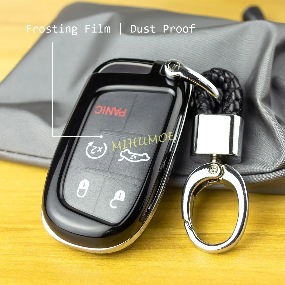 Black Car Key Chain Fob Cover Case Ring For Jeep Grand Cherokee Renegade Compass Dodge Charger Challenger Durango Journey 500X