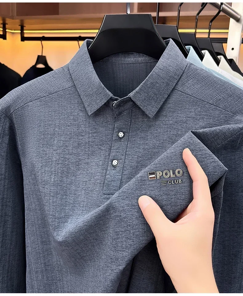 Brandneues Herren-Poloshirt mit Print, Herbst, einfarbig, langärmelig, Arbeitsoberteil, Herren, Business, formelle Arbeitskleidung, Hemden für den Frühling. – Detail 36