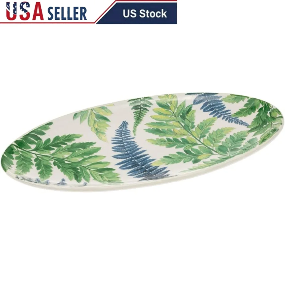 

Ceramic Oval Serving Plate 10.25x5.25 Inches Leafy Design Microwave Dishwasher Safe Tableware Ideal Entertaining Housewarming