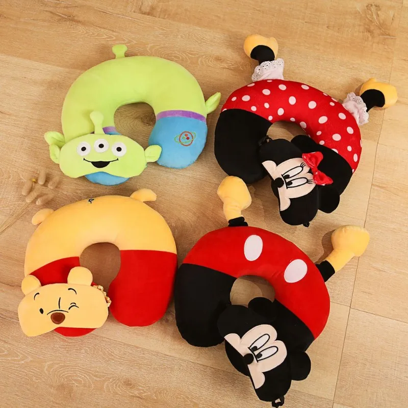 Cartoon Pooh Alien Mickey Minnie Cute Shape Neck Pillow Animal Plush Travel Car Home Pillow Health Care with Eye Mask