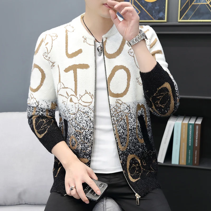 

New Fashion Spring and Autumn Knitted Cardigan Zipper Sweater Letter Stand Collar Casual Jacket Casual Coats