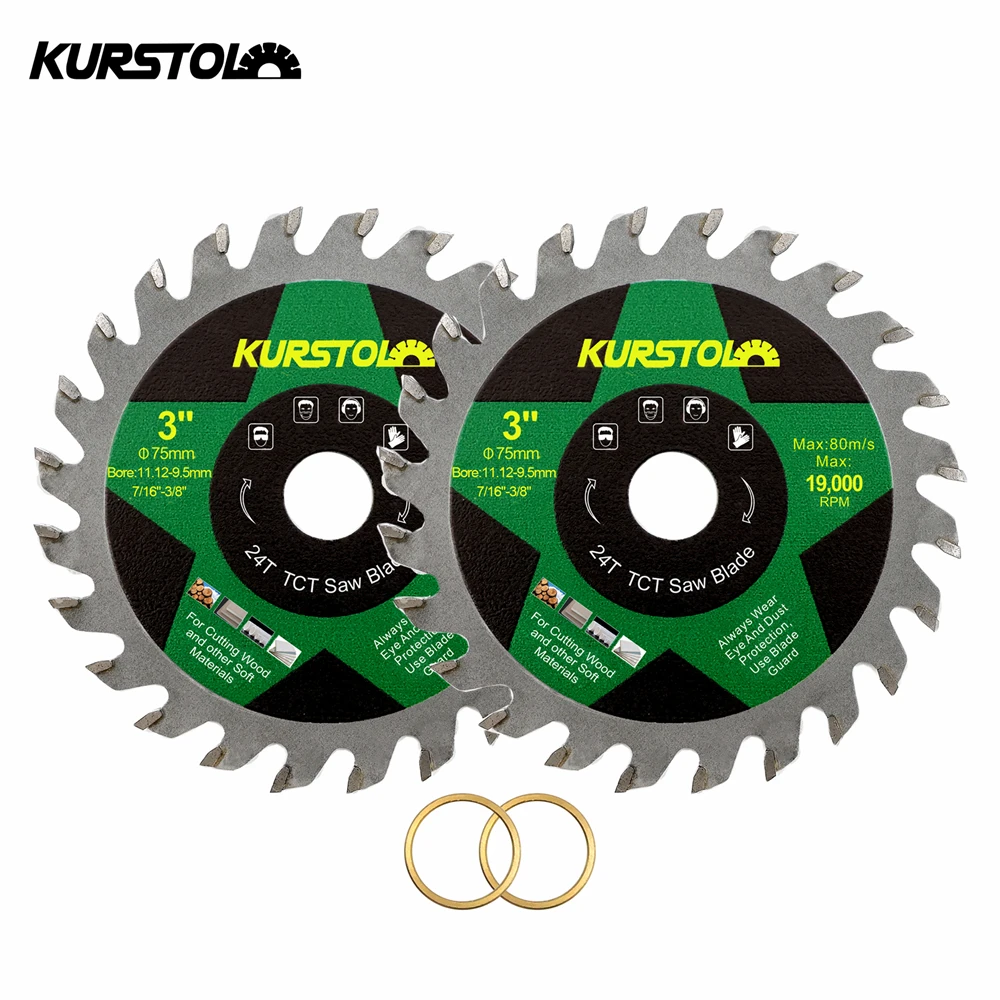 KURSTOL Dia75mm TCT Hard Alloy Saw Blade 1/2/3/5Pcs Woodworking Cutting Disc For Wood Plastic 3inch Mini Circular Cutter Disc