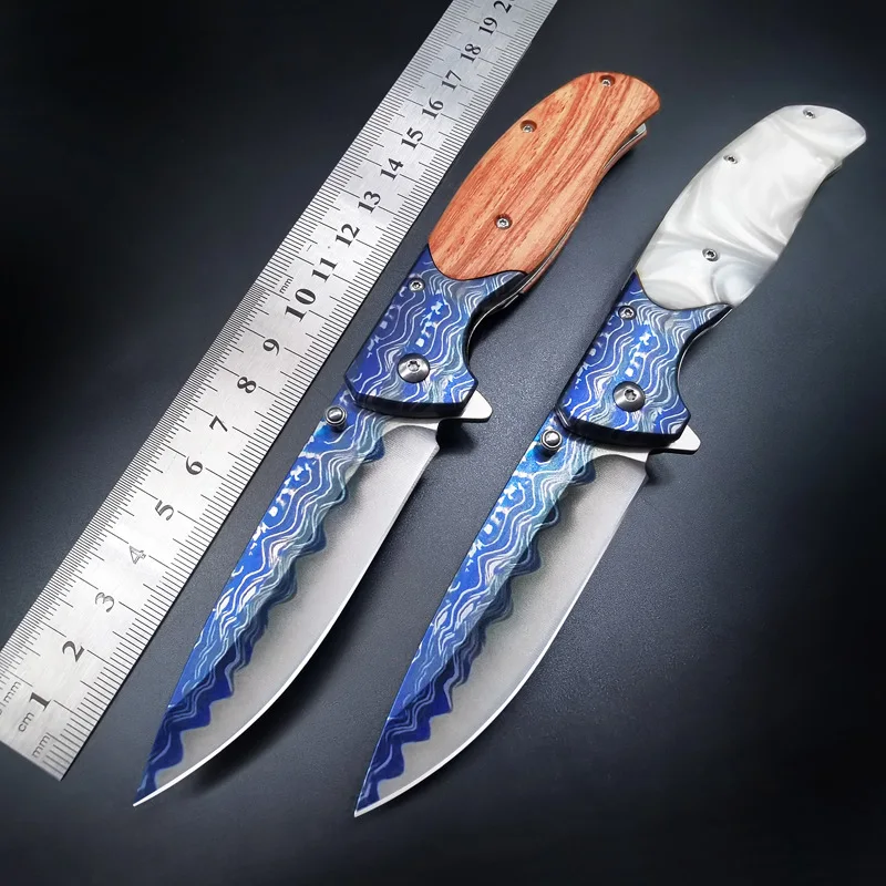 

Folding knife outdoor professional stainless steel folding knife color wood handle EDC knife portable multi-purpose pocket knife