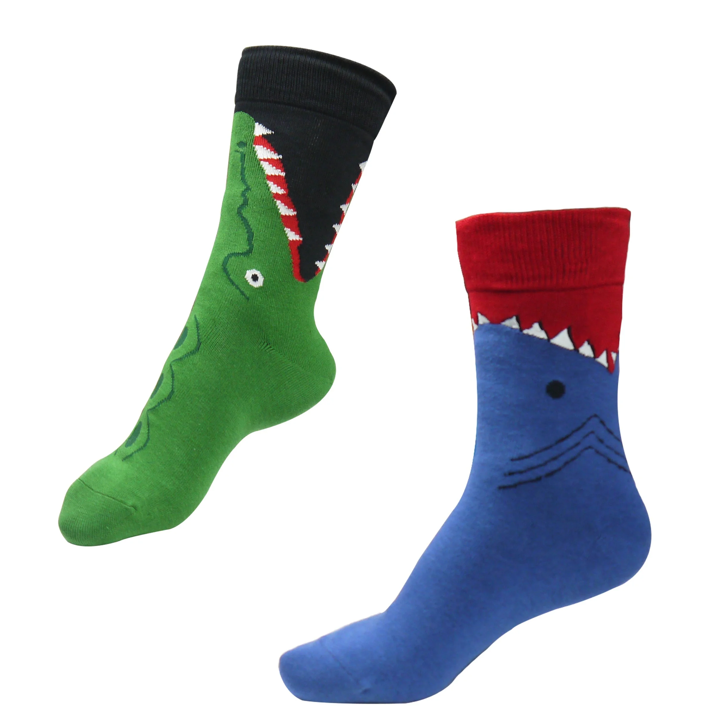 2 Pairs Mens Cotton Novelty Socks, Crazy Funny Fun Cool Dress Socks, Cartoon Crocodile Shark,Gifts For Men and Women,Teens