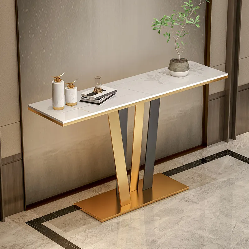 

Стол прихожей из нержавеющей стали, пристенный, кованый, для гостиной, современный металлический, с мраморной столешницей, в стиле лайт-люкс