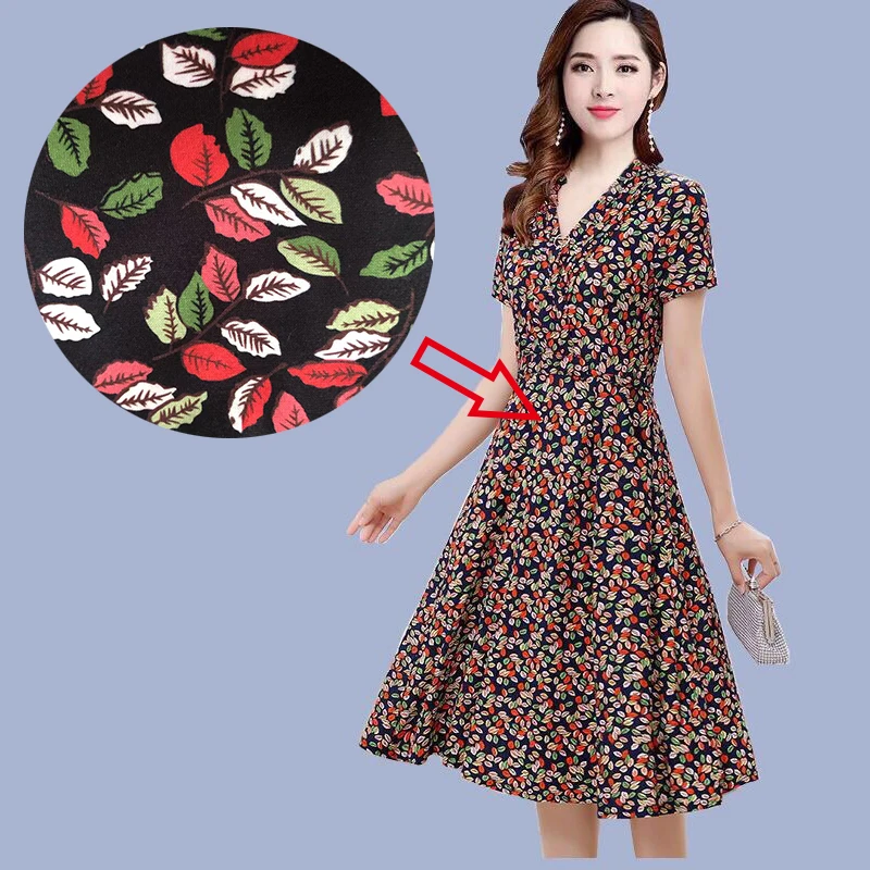 女性用リーフプリントのマキシドレス,自由奔放に生きる,半袖,ラインA,Vネック,分割,韓国語,夏,カジュアル,ニューコレクション2022
