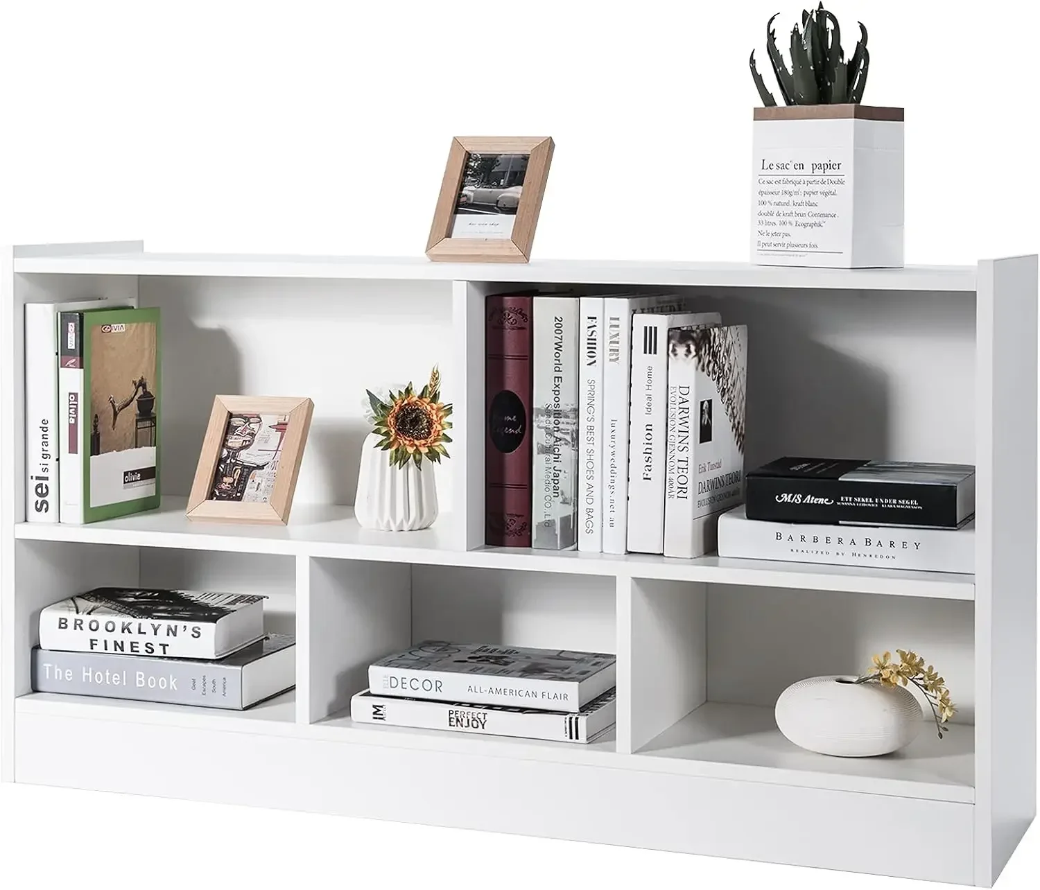 

5 Cube Bookcase, 2 Tier Wooden Storage Open Bookshelf, Multipurpose Display Storage Cabinet for Living Room, Bedroom, Hallway