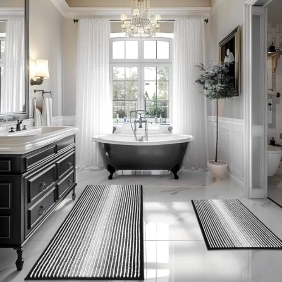 

Bathroom Rugs and Mats Sets 2 Pcs Thick Absorbent Chenille Bath Mat Rug Set Non Slip Soft Shaggy Bath Room Floor Mats for Bathr