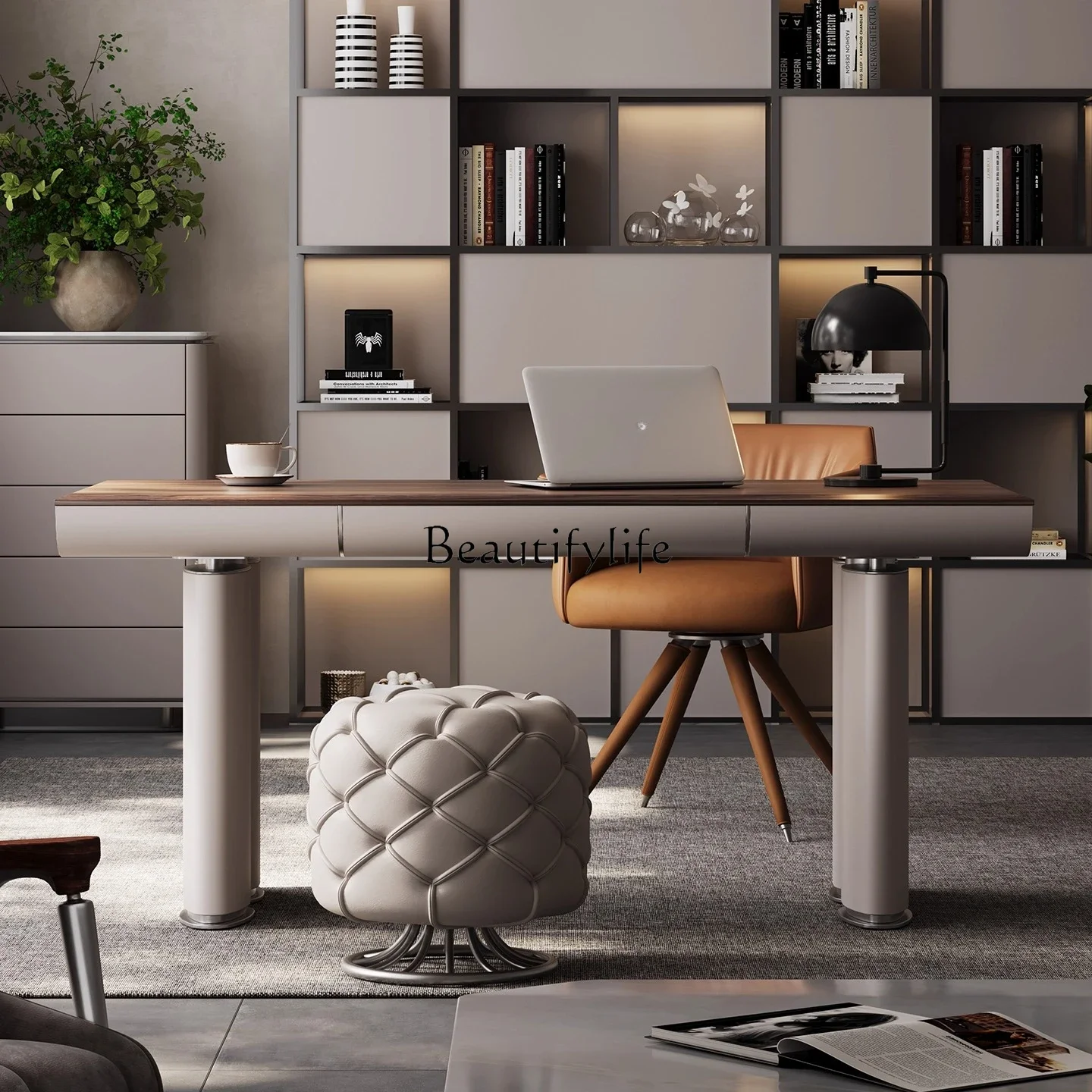 

06Итальянский минималистичный стол из массива дерева, большая мебель для квартиры, компьютерный стол