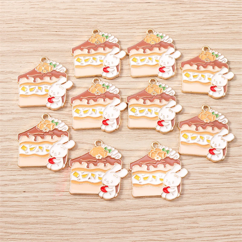 

10pcs 27x29mm Cartoon Animal Rabbit Charms Enamel Food Cake Charms Pendants for Jewelry Making Earrings Necklace DIY Crafts Gift