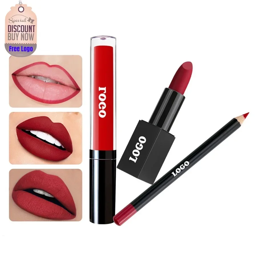 

Private Label 3in1 Matte Lip Kit Waterproof Long Lasting Easy To Wear Smudge-proof Non Sticky Lipstick&lipgloss&lipliner Set