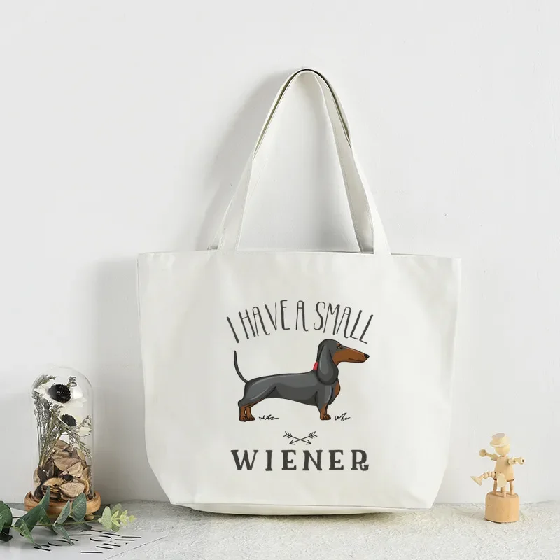 Dachshund Teckel-Bolso de mano reutilizable para mujer, bolsa de lona con estampado de perro lindo, arte Harajuku, bolsa de compras