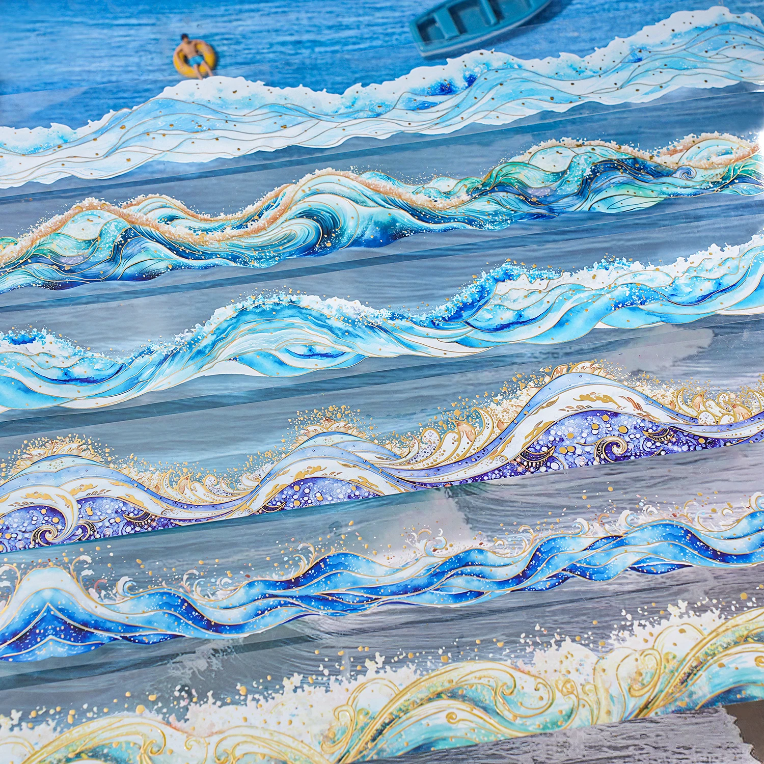 

200cm/roll，Sea Spray themed tape，decorative collage scrapbook，photo frame，phone case，laptop，water bottle，aesthetic stationery