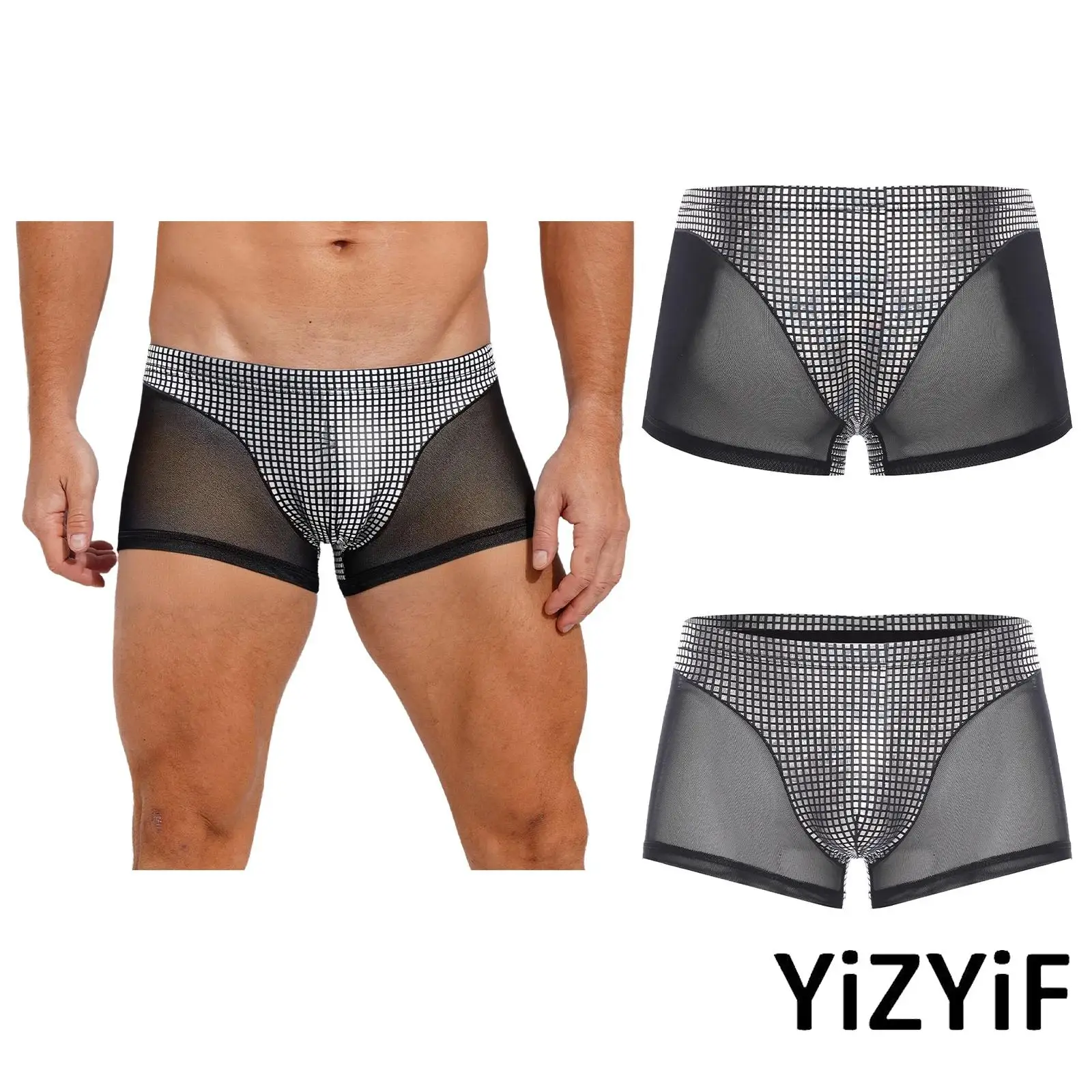 

Mens Fashion Forward Patchwork Shorts Metallic Print And Breathable Fabric Versatile Underwear Elastic Waistband Boxer Briefs