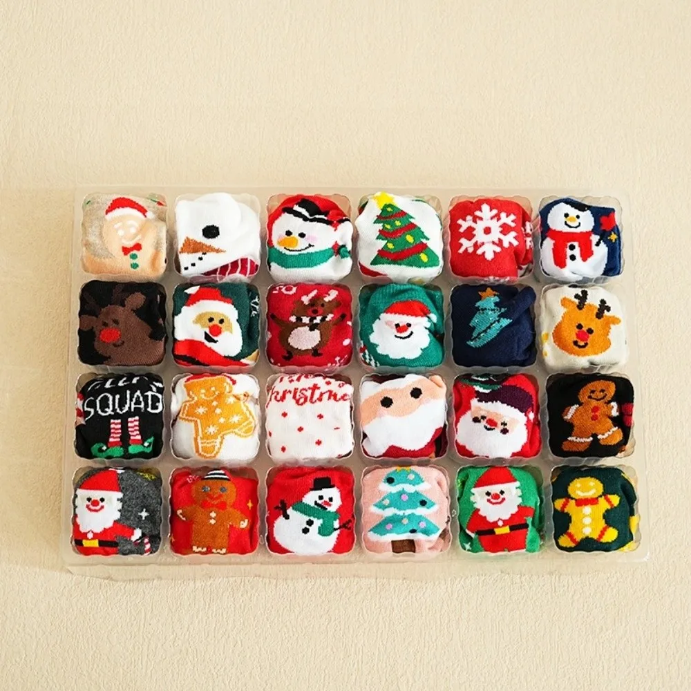 12pcs Cartoon Red Christmas Socks Snowman Santa Claus Crew Socks Elk Floor Sleeping Socks Festive