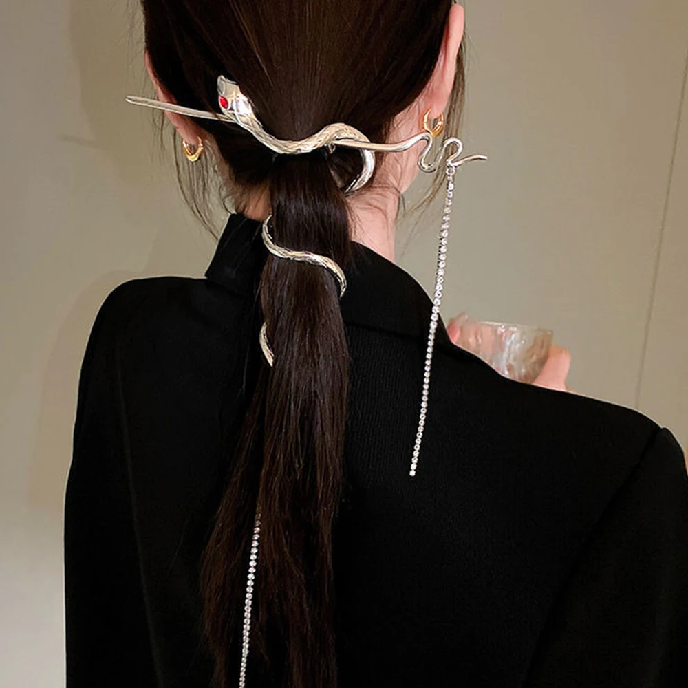 Classic Punk Snake Hairpin Chinese Simple Chain Tassel Hair Sticks Pin for Women Female DIY Hairstyle Design Tools Accessories