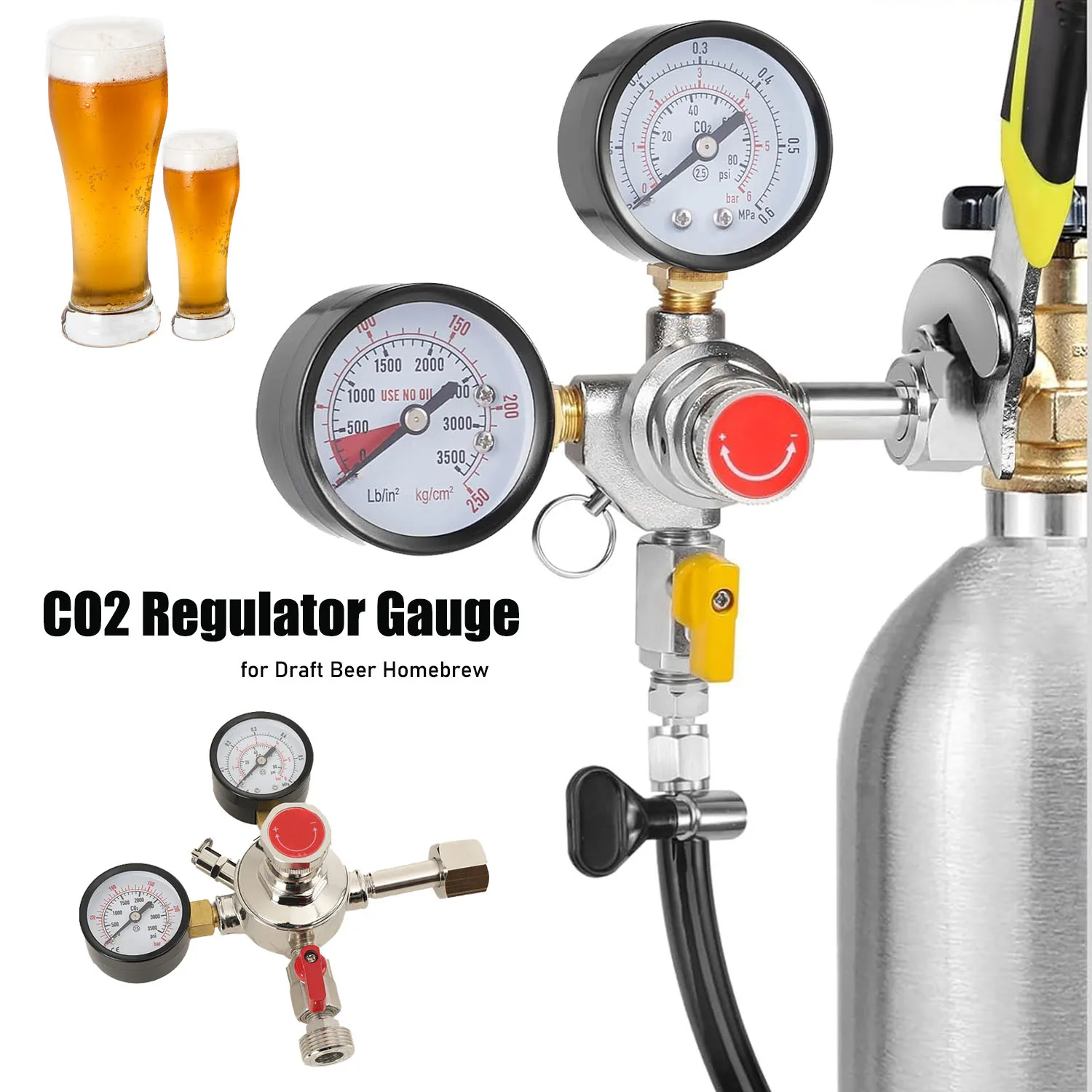 Regolatore CO2 a Doppio Manometro per Birra alla Spina, Kegerator e Sistema Gas CO2 per Homebrewing, Regolatore di Pressione Regolabile 0-80 PSI per Uso Gravoso