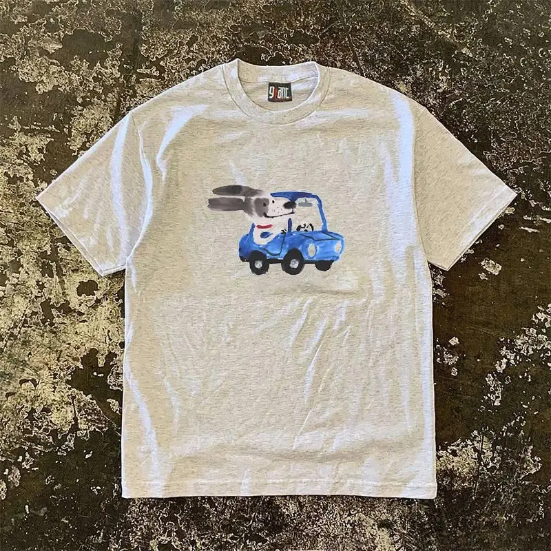 リトル・チェンの物語-260g-ヘビーウェイト-ピュアコットン-半袖-tシャツ-犬が車を運転する-面白い-ルーズフィット-多用途-カジュアル-tシャツ
