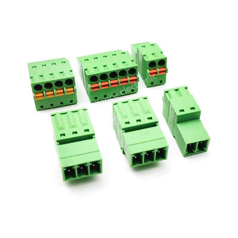 5PCS 3.81mm Plug-in Terminal Block Female Seat 2/3/4/5/6/7/8/10/12P Welding Free Flange Spring Press Type Docking Connector