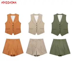 MNCCMOAA 2024 New Fashion Linen Slim scollo a V senza maniche gilet e pantaloncini Set Summer Office Ladies Set