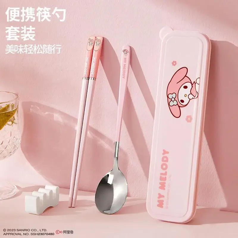 

Sanrio My Melody Anime Kawaii Chopsticks Spoon Set Cute Cinnamoroll Hello kitty Two-piece Set Tableware Storage Box Gift Toys