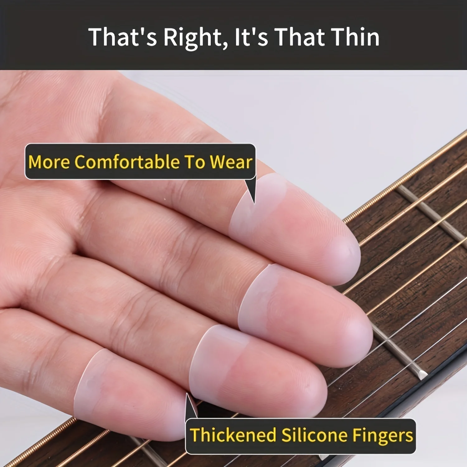 4 Stück Silikon-Rutschfeste Gitarren-Fingerschoner, 3 Größen Fingerschützer für Gitarre/Mandoline/Bass/Metronom Saiteninstrumente – Detail 6