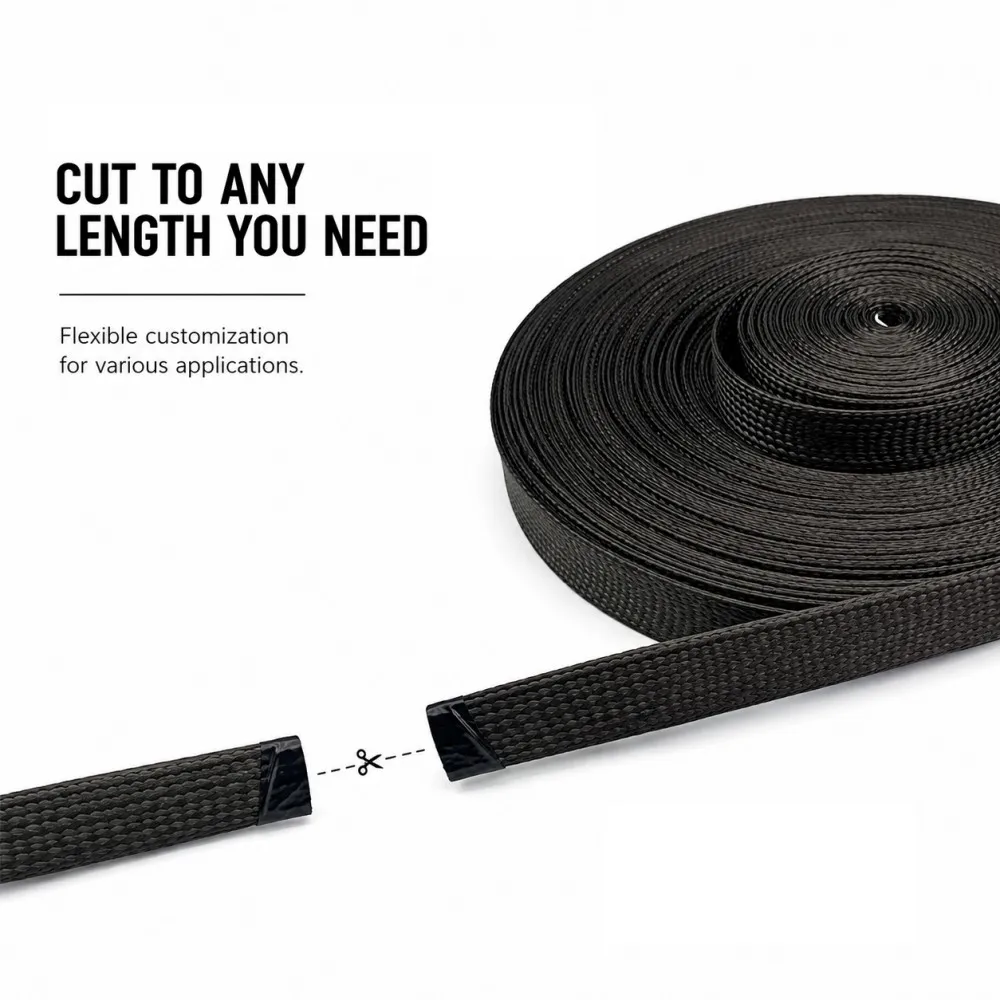 Black Carbon Fiber Braided Cable Sleeve ID 4-80mm Hollow Expandable Conductive Shielding Sleeve Wear Resistant Wire Protector