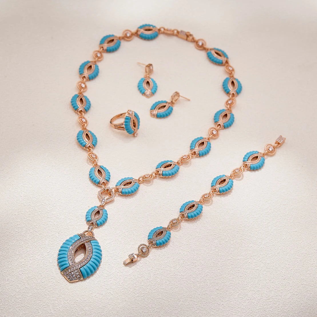 

AY Luxury Unique Design AAA Zircon Oval Shaped Blue pink green Necklace Earrings Set For Women Wedding Party Evening Dress Gift
