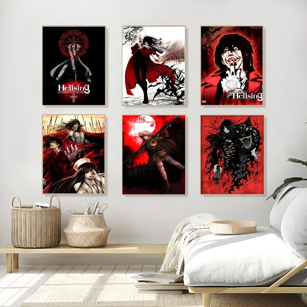 1PC Horor Anime Hellsing Poster Self-adhesive Art Waterproof Paper Sticker Coffee House Bar Room Wall Decor