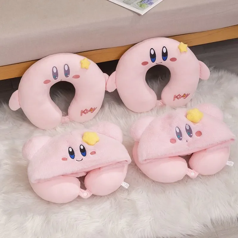 Hot Cute Cartoon Star Kirby Hooded U-Shaped Neck Pillow Nap Pillow Travel Portable Plane With Hat U Pillow Soft And Comfortable