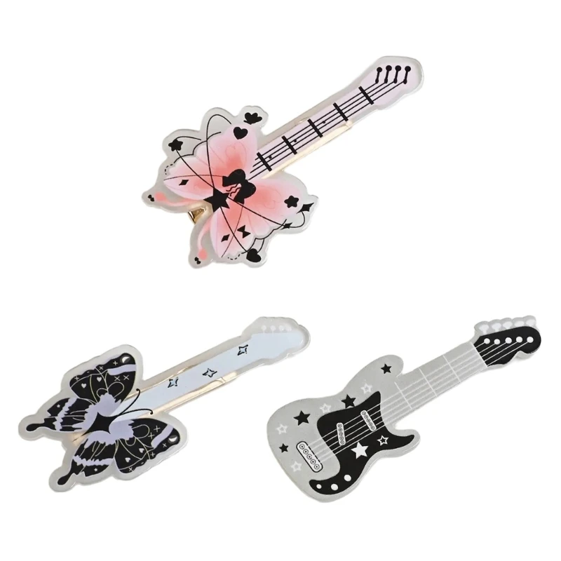 Girl Flat Clip Hairpin Bass Guitar 2000s Balletcore for Women Girl Bunches Hairclip Sweet Balletcore K3KF