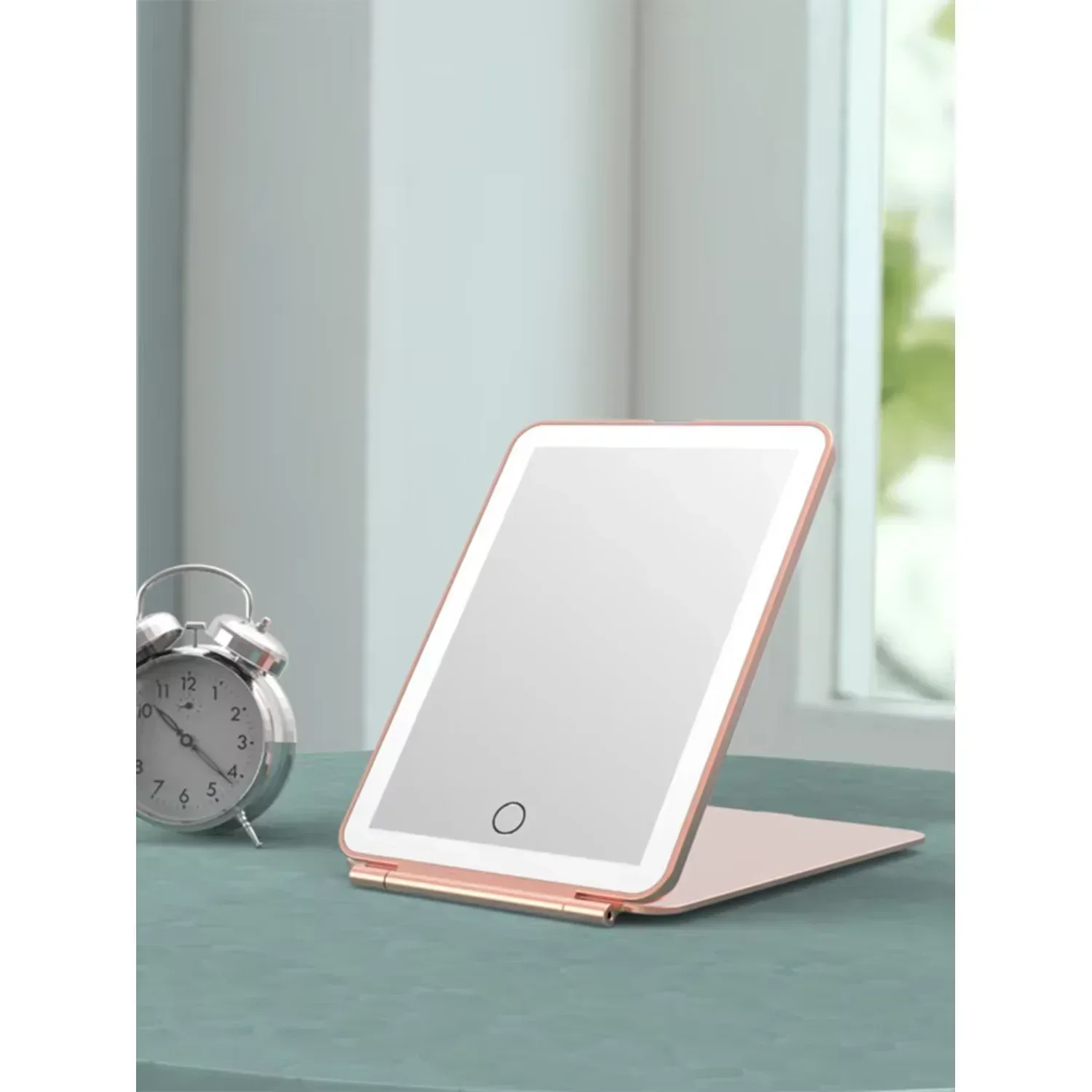 

Led Folding Travel Makeup Mirror, USB Rechargeable Touch Screen, Portable Desktop Vanity Mirror, 3 Color Lighting Modes