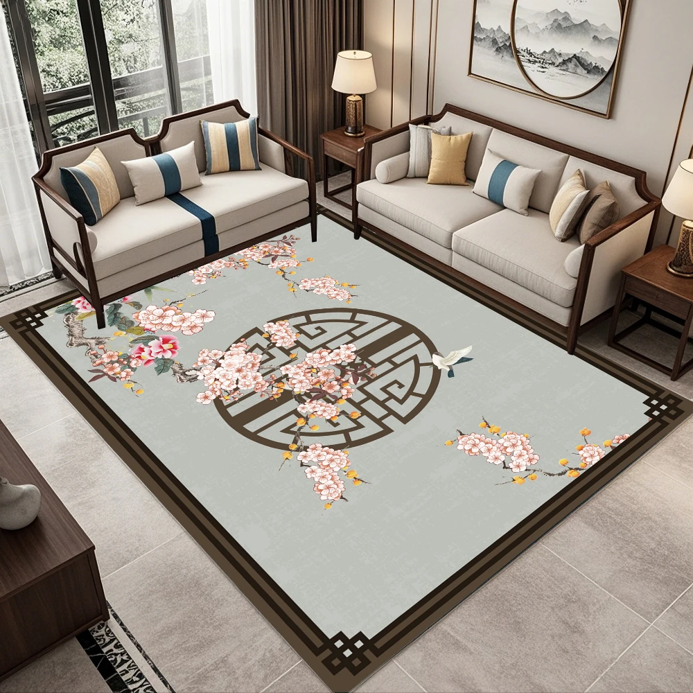 East Asian Flower and Bird Painting Carpet Living Room Decor Sofa Rug Bedroom Bedside Rug Dining Room Coffee Table Floor Mat