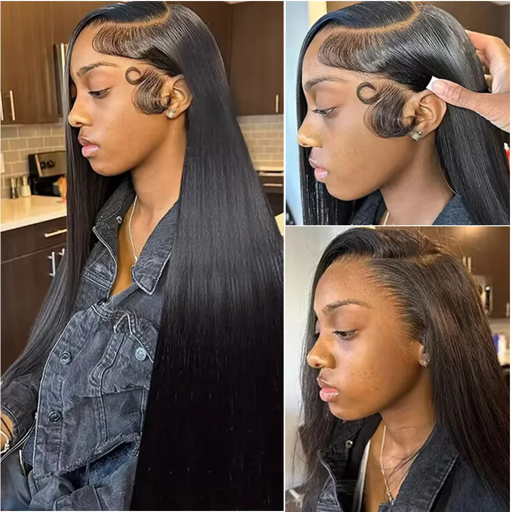 34 38 بوصة البرازيلي 13x4 13x6 العظام مستقيم الدانتيل الشفاف 100% باروكة من شعر طبيعي للنساء 200 الكثافة 360 HD شعر مستعار أمامي كامل