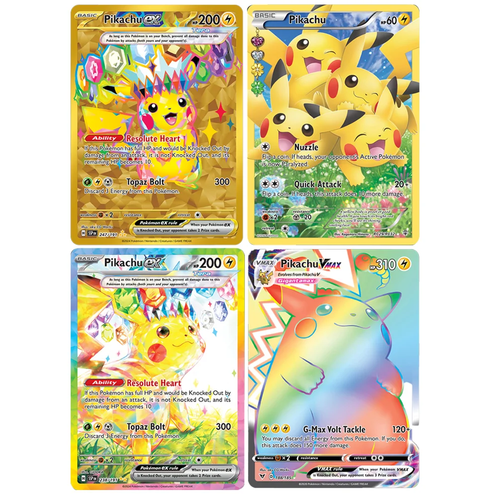 4 PCS Holographic PKM Cards Mewtwo Gengar Pikachu Umbreon Charizard Foil PTCG Proxy Cards Collection Battle Cards Toys Gifts