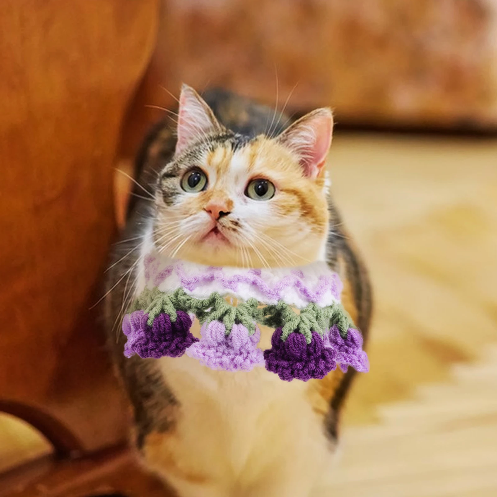 

Adorable Knitted Pet Collar For Cats Dogs Unique Flower Bib Comfortable Durable Easy Cleaning Versatile Daily Wear Holiday