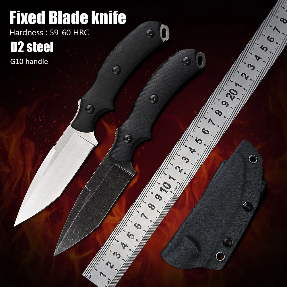 

D2 Steel Camping Utility Rescue Self Defense EDC Tool Couteau Fixed Blade Survival Hunting Tactical Knife G10