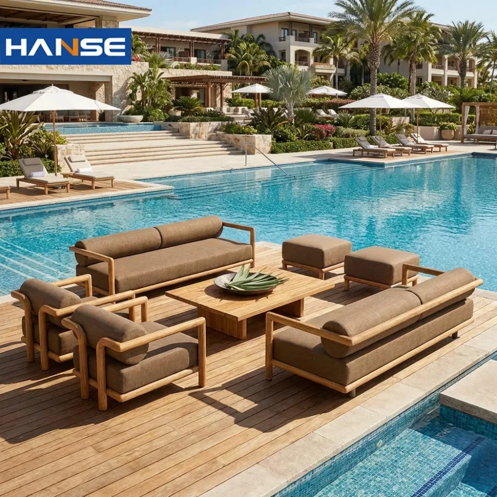 

High End Resort Poolside Modern Handcrafted Teak Waterproof Removable Cushion Eco-Friendly Rust Proof Outdoor Sofa Garden Couch