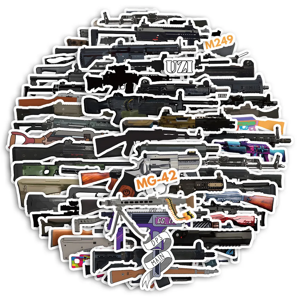 60PCS Military Style Gun Handbook Sticker Mobile Phone Laptop Guitar Skateboard Luggage Waterproof Decoration Wholesale