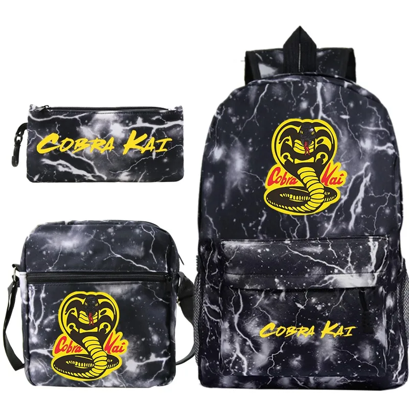 Students Cobra Kai School Bags 3Pcs Set Unisex Travel Backpacks Children Knapsack Cool Anime Bagpacks for Girls Boys Teens Kids