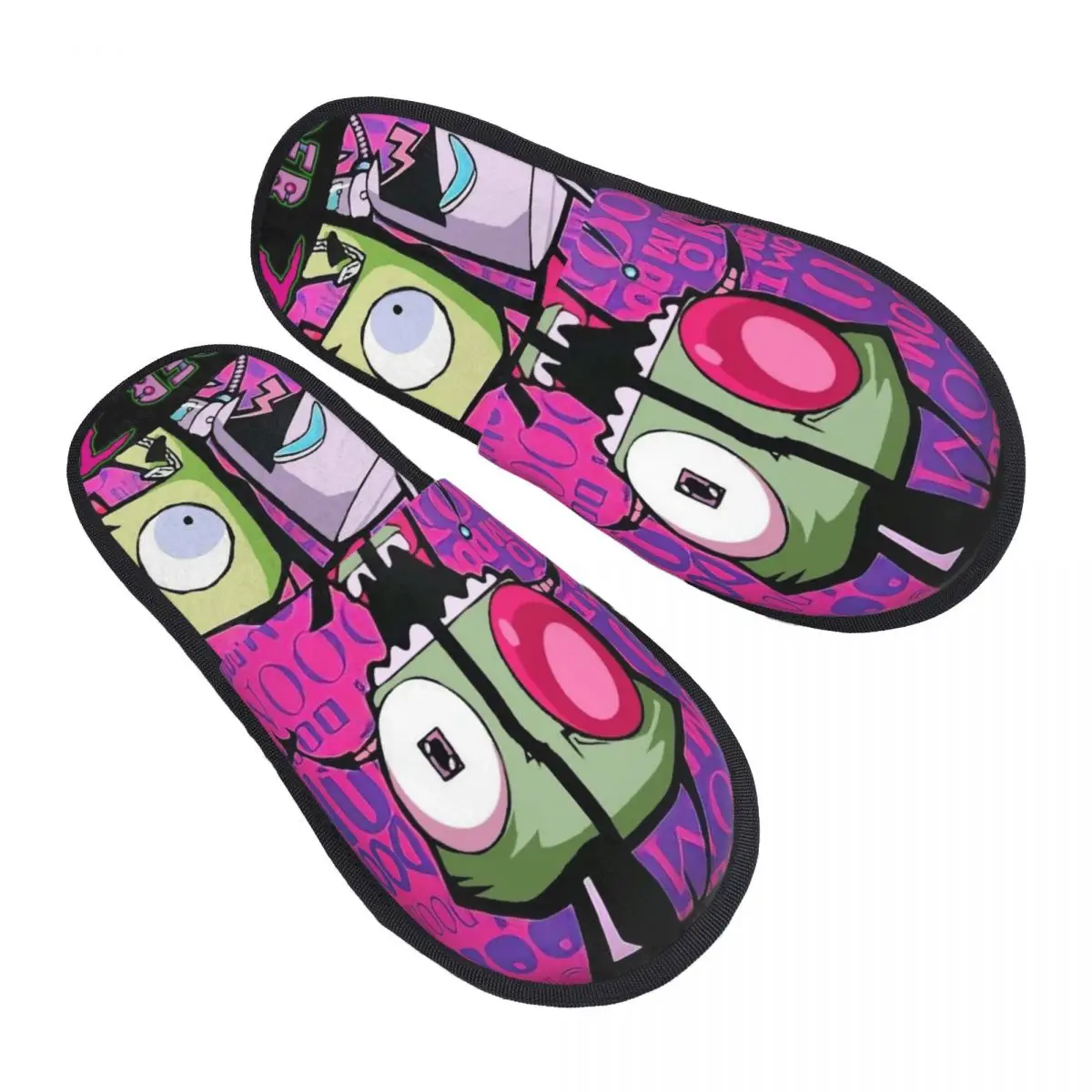 Custom Print Women I-Invader Z-Zim Cartoon Poster House Slippers Cozy Warm Memory Foam Fluffy Slipper Indoor Outdoor Shoes